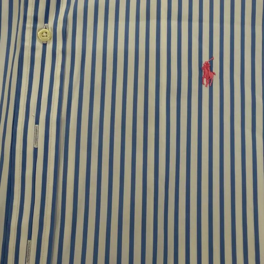 Polo Ralph Lauren Shirt Mens 3XB Blue White Stripe Button Up Long Sleeve Big